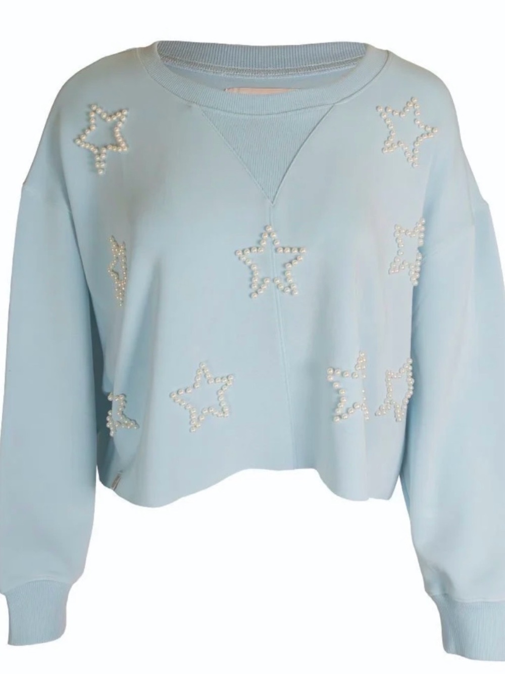 Simply Southern Light Blue Pearl Star Cropped Sweatshirt